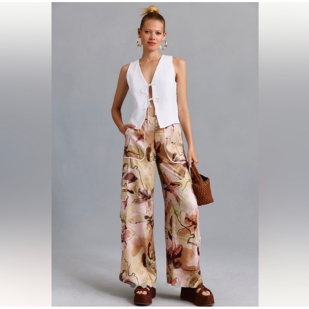 Anthropologie Floral Palazzoâ Utility Wide Leg Pant Pink 12